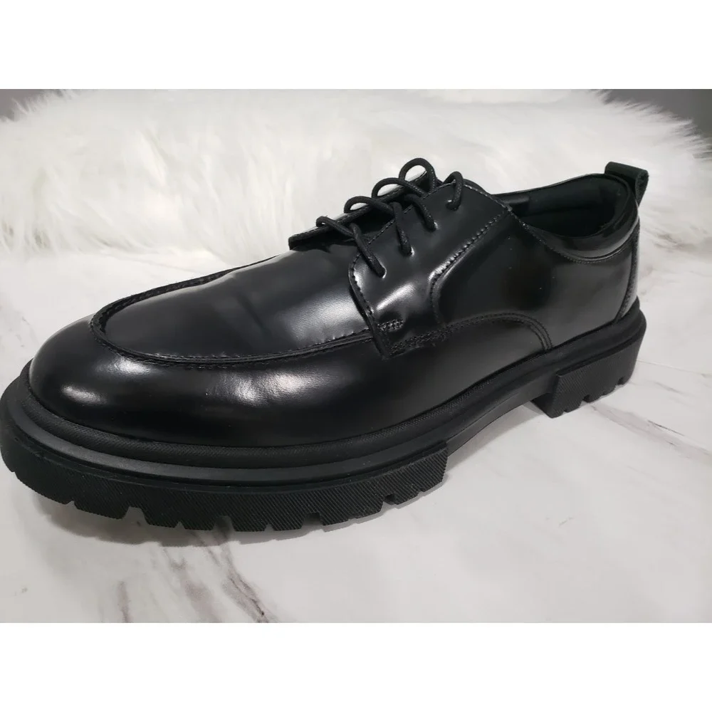 NEW SIZE 11.5 - STEVE MADDEN MENS ZURI BLACK LUG SOLE OXFORDS